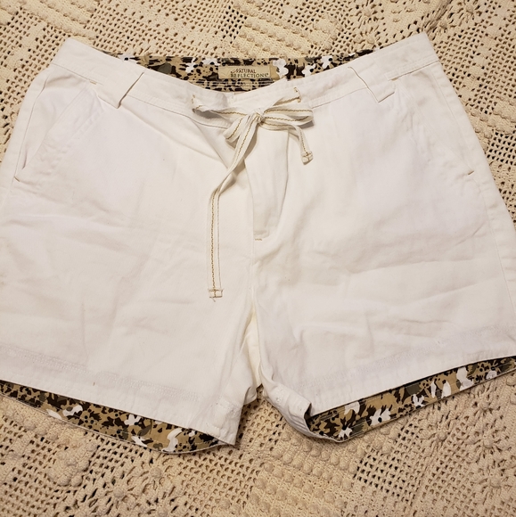 Natural Reflections Pants - Womens white shorts trimmed in tans/browns